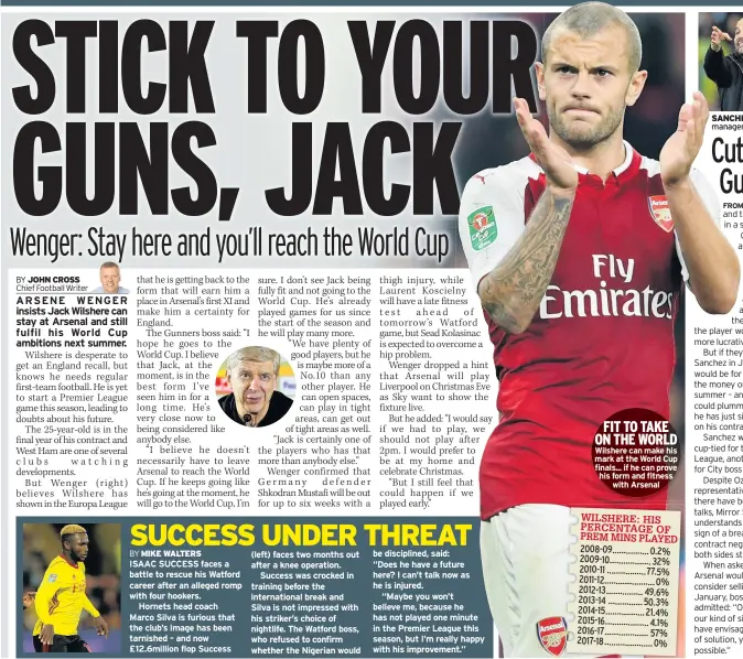  ??  ?? FIT TO TAKE ON THE WORLD Wilshere can make his mark at the World Cup finals... if he can prove his form and fitness with Arsenal