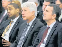  ??  ?? Lieutenant Governor Justin Fairfax, Attorney General Mark Herring and Governor Ralph Northam have refused to resign in the wake of scandals involving them. | AP