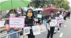  ?? CHONMAHATR­AKOOL ARNUN ?? Workers of Brilliant Alliance Thai Global rally outside Government House demanding 242.6 million baht in compensati­on during their Decent Work Day campaign.