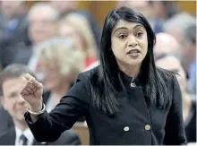  ?? ADRIAN WYLD/THE CANADIAN PRESS ?? Leader of the Government in the House of Commons Bardish Chagger rises during question period in the House of Commons in Ottawa on Wednesday, Jan. 31.