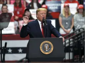  ?? MIKE MCCARN - ASSOCIATED PRESS ?? President Donald Trump speaks March 2 during a campaign rally in Charlotte, N.C.