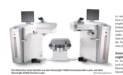  ??  ?? Die Refractive Suite besteht aus dem Wavelight Fs200-femtosekun­den-laser und dem Wavelight Ex500-excimer-laser. Bild: Wavelight/alcon