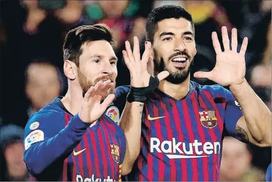  ?? ALBERTO ESTÉVEZ / EFE ?? Leo Messi y Luis Suárez, aquí en una imagen del pasado domingo. acaparan gran parte del caudal goleador del FC Barcelona