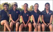  ?? CONTRIBUTE­D PHOTO ?? The Strathmore High School girls golf team were all smiles after placing second at the East Sequoia League championsh­ip in Lemoore on Monday. From left to right: Gabriela Ceballos, Vanessa Chapa, Anushka Larson, Sarah Totty and Teresa Alcantar. Low...