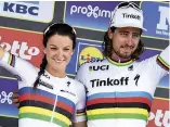  ??  ?? Lizzie Deignan and Peter Sagan won the Tour of Flanders as World Champions in 2016