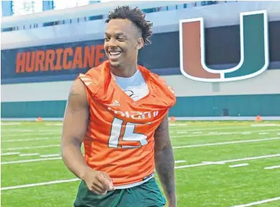  ?? DAVID SANTIAGO/TRIBUNE NEWS SERVICE ?? Miami Hurricanes redshirt freshman starting quarterbac­k Jarren Williams approaches Saturday night’s big matchup with the Florida Gators focused and blocking out external noise as he makes his first college football start in Orlando’s Camping World Stadium.