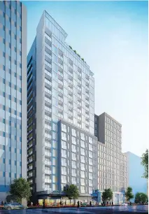  ?? ARTIST’S RENDERINGS COURTESY OF GROUPE BRIVIA ?? Scheduled for completion in July 2018, the 19-storey tower will contain a total of 176 rental apartments, ranging from bachelor to two-bedroom units.