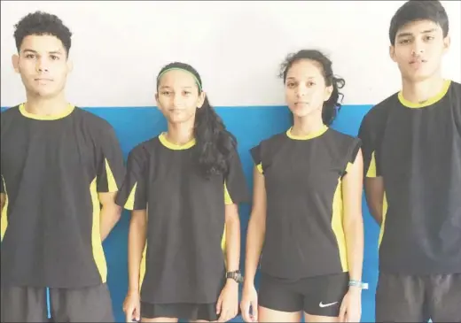  ??  ?? FLASHBACK! From left Jonathan Mangra, Priyanna Ramdhani, Ambika Ramraj and Narayan Ramdhani after they won a silver medal in the team event at the CAREBACO junior badminton championsh­ips in Aruba last year.