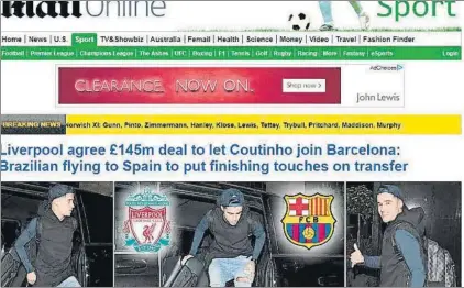  ??  ?? El Daily Mail publicó unas fotos en las que se podía ver a Coutinho llegando al aeropuerto de Luton para tomar un avión con destino a Barcelona