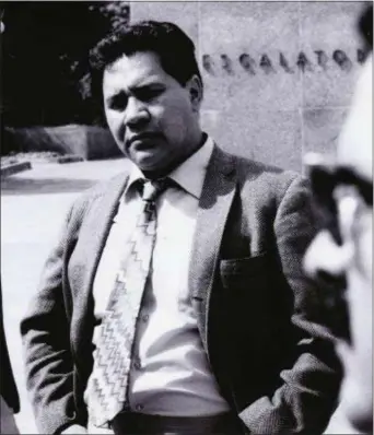  ?? COURTESY OF RAUL RUIZ — THE ASSOCIATED PRESS ?? This 1970 photo released by Raul Ruiz shows attorney Oscar Zeta Acosta at a demonstrat­ion in downtown Los Angeles.