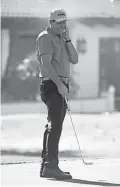  ?? ORLANDO RAMIREZ/USA TODAY SPORTS ?? Phil Mickelson reacts after missing a putt on the fourth green during Thursday’s first round of The American Express at La Quinta Country Club. He shot 2-under 70.