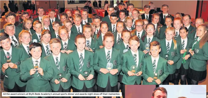  ??  ?? All the award winners at Blyth Bede Academy’s annual sports dinner and awards night show off their mementos