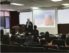  ??  ?? Prof Richard Clements from University of West England delivering a guest lecture on Public Law to ATC’s Year 1 students.