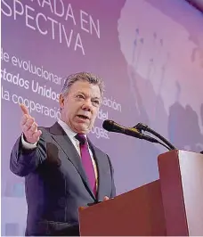  ?? |CORTESÍA PRESIDENCI­A ?? Juan Manuel Santos en el foro ‘Nuevo campo de juego: una mirada en prospectiv­a’.