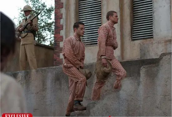  ??  ?? true strIPes Rami Malek and Charlie Hunnam in the prisoner roles made famous by Dustin Hoffman and Steve McQueen.