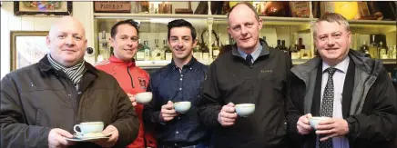  ?? Photo by Michelle Cooper Galvin ?? Paul Kennedy, Dan Lucey, Aidan O’Mahony, Sgt Leo Randles and Billy Hennigan enjoying the Coffee Morning in aid of Strictly Come Dancing in Reidy’s, Main Street, Killarney.