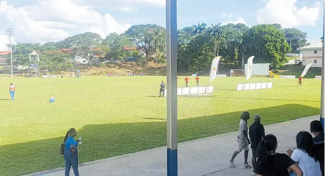  ?? SSFL.COM ?? The grounds of a Trinidad and Tobago high school being prepared for a Secondary School Football League encounter.