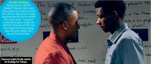  ??  ?? Chumani (right) finally admits his feelings for Tshepo.