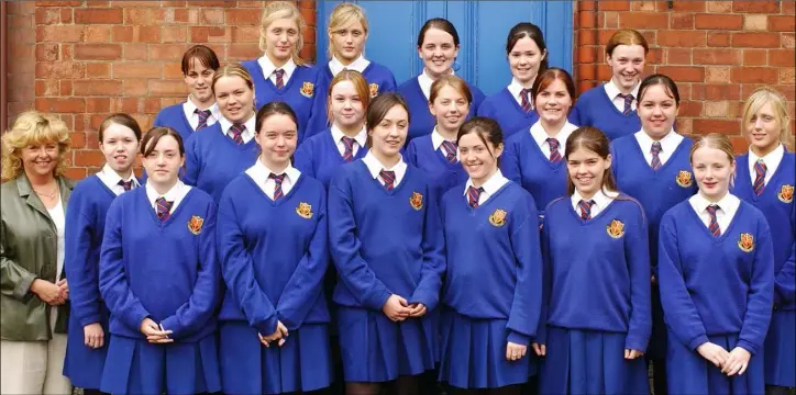  ??  ?? Music teacher Mary Moran, St. Vincent’s pictured with students from St. Vincent’s in September 2003 who were chosen to take part in a Compositio­n Workshop to write a piece for the Chamber Choir of Ireland. Included are (Front L-R) Carrie Carolan, Caoimhe Murtagh, Sarah McAviney, Deirdre O’Hare, Majella Toner and Sinead O’Callaghan. (Middle L-R) Roisin Quigley, Eva Aspin, Kelly Whelan, Edele Quigley, Leanne Smyth, Linda King and Alison Crimmins. (Back L-R) Laura and Nicola Crimmins, Annie O’Connell, Deirdre O’Callaghan and Orla Deery.