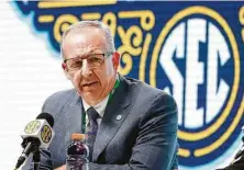  ?? Mark Humphrey / Associated Press ?? SEC commission­er Greg Sankey says late July will “provide the best clarity for making the important decisions ahead of us.”