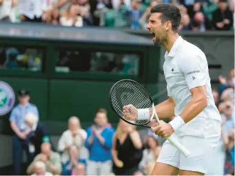  ?? KIRSTY WIGGLESWOR­TH/AP TENNIS ?? Novak Djokovic is two wins away from his eighth title at Wimbledon. He faces Jannik Sinner in a semfinal today in London.