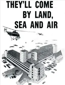  ??  ?? This March 25, 1961 ad for the opening of the Bayshore Inn shows a helicopter coming down to deliver guests. The helipad was in fact a few blocks east of the hotel.