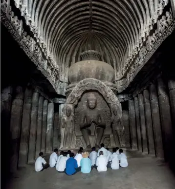  ??  ?? Left: All the caves of Ajanta and a majority of Ellora caves show Buddhist influence. Below: Just hammers and chisels built all of this