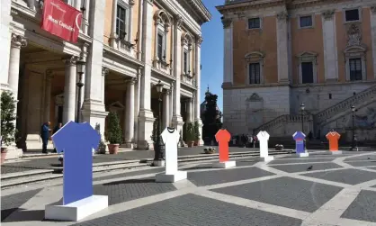  ??  ?? The Euro 2020 100-day countdown was launched in Rome on 4 March. Now the tournament may be pushed back until 2021. Photograph: Anadolu Agency/Anadolu Agency via Getty Images