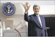  ?? ASSOCIATED PRESS ?? Secretary of State John Kerry boards his plane to head back to the United States on Sunday in Riyadh, Saudi Arabia, after a swing through the Mideast.