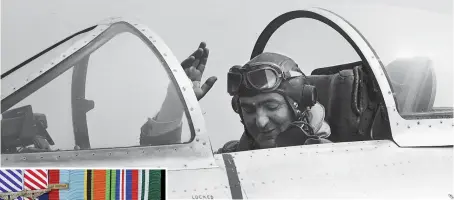  ?? Picture: BNPS ?? Hero...Sq Ldr Wade on a post-war flight; his medals, with the DFC on left