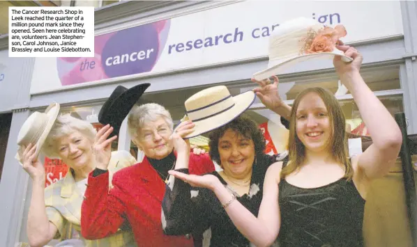  ??  ?? The Cancer Research Shop in Leek reached the quarter of a million pound mark since they opened. Seen here celebratin­g are, volunteers Jean Stephenson, Carol Johnson, Janice Brassley and Louise Sidebottom.