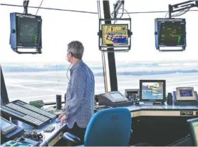  ?? ASSOCIATED PRESS FILE PHOTO ?? An FAA air traffic controller works in the Dulles Internatio­nal Airport Air Traffic Control Tower in Sterling, Va.