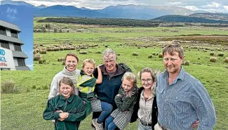  ?? ?? The Chartres family, of Te Anau Downs Station – from left, Frauke Munster (Peter’s partner); Josephine, 7; Lia, 7; Peter Chartres; Daniella, 5; and Peter’s daughter-in-law and son Jess and Matthew Chartres.