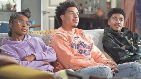  ?? ABC VIA AP ?? Marsai Martin, from left, Marcus Scribner and Miles Brown appear in a scene from the series finale of “black-ish.”