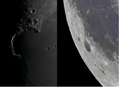  ??  ?? Iridum (left) and crater Grimaldi; if you can see both of these with the naked eye we salute you