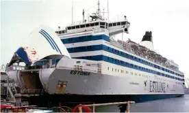  ??  ?? The passenger ferry MS Estonia in the docks in Tallinn. 852 people died when it sank in September 1994. Photograph: Li Samuelson/EPA