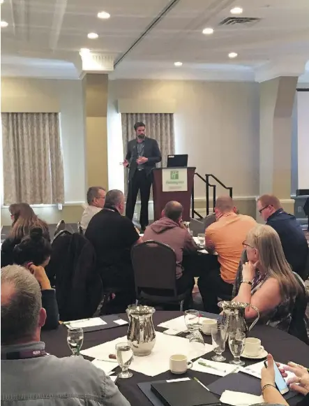  ?? DUSTIN COOK ?? Ethan Bayne, executive director of strategy and planning for the Alberta Cannabis Secretaria­t, spoke about the prevalence of driving under the influence of cannabis during the Alberta’s Approach to Cannabis Legislatio­n session at the Alberta Community...