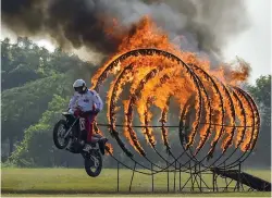  ?? — AP ?? A cadet performs stunts during a combined display showcasing martial arts and combat skills, at Officers Training Academy, in Chennai on Friday.