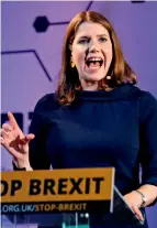  ?? AFP ?? Brexit in FocUs: leader of the liberal democrats Jo swinson gestures as she delivers a keynote speech on Brexit in london.—