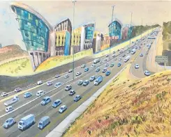  ??  ?? Alastair Findlay’s paintings cast a whimsical light on Joburg. Left, ‘Munro Drive’. Above, ‘Western Bypass’. Below, ‘Saxonwold’.