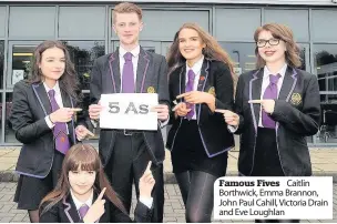  ??  ?? Famous Fives Caitlin Borthwick, Emma Brannon, John Paul Cahill, Victoria Drain and Eve Loughlan