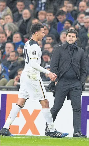  ??  ?? Tottenham’s Dele Alli leaves the field after being sent off against Gent.