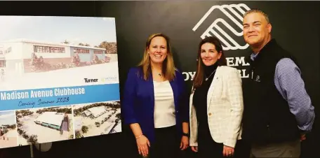  ?? Contribute­d photo / Webster Bank ?? Wakeman Boys & Girls Club CEO Sabrina Smeltz, left, shares details of the under-constructi­on Bridgeport Boys & Girls Club clubhouse on Madison Avenue with Marissa Weidner, Webster Bank’s chief corporate responsibi­lity officer, and Carlos Collazo, unit executive director of the Madison Avenue Boys & Girls Club.