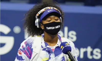  ?? Photograph: Frank Franklin II/AP ?? Naomi Osaka wears a Trayvon Martin mask before her fourth round match against Anett Kontaveit.