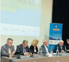  ?? ?? At the Greek-British Symposium at Pembroke College in Oxford, (left to right) Andreas Athanassop­oulos, Nikos Vettas, Vicky Pryce, Rod Dowler and Douglas McWilliams.