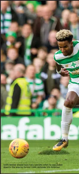  ??  ?? Scott SInclair should have had a penalty when he was pulled down in the area by former Celtic defender Efe Ambrose