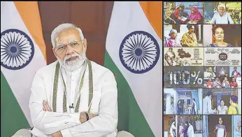  ?? PTI ?? Prime Minister Narendra Modi addresses the ‘Utkarsh Samaroh’ in Gujarat’s Bharuch district, through a video-conference, in New Delhi on Thursday.