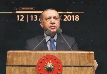  ?? Associated Press ?? President Recep Tayyip Erdogan said Turkey will begin a new military operation to drive out Kurdish fighters in Syria. The move is likely to increase tensions between NATO allies, Turkey and the U.S.