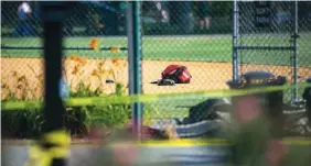  ?? NEW YORK TIMES FILE PHOTO ?? Baseball equipment is left at Eugene Simpson Stadium park where Majority House Whip Steve Scalise and several others were shot in Alexandria, Va., on June 14.