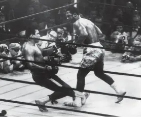  ?? GETTY IMAGES ?? In a March 8, 1971, title fight at Madison Square Gardens, Muhammad Ali goes down in the 15th round to a left hook from world heavyweigh­t champion Joe Frazier who kept the title with an unanimous decision.